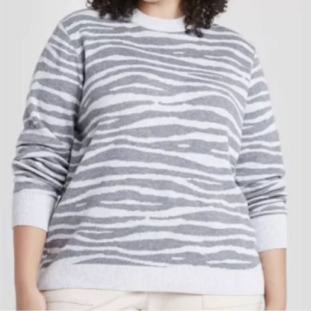 Ava & Viv Pullover Sweater Crewneck Zebra Print Gray Plus Size 4X